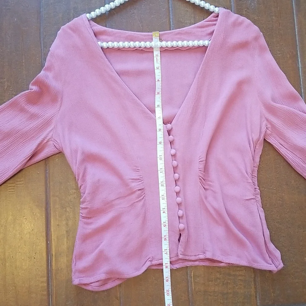 Free People Maise Mauve Rose Color Longsleeve Top V Neck Button Up Shirt